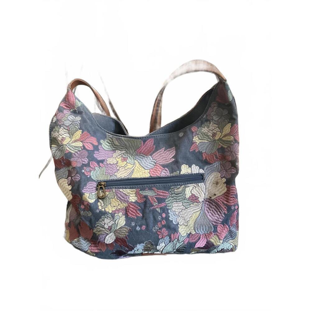 Sakroots Embroidered Floral Denim Shoulder Bag